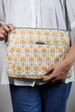 Ekatra Yellow Motif Sustainable Handmade Cotton Laptop Sleeve/Laptop Cover