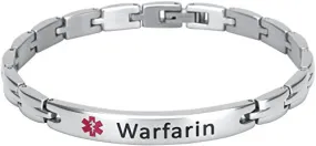 Elegant Surgical Grade Steel Medical Alert ID Bracelet - Women's / Warfarin