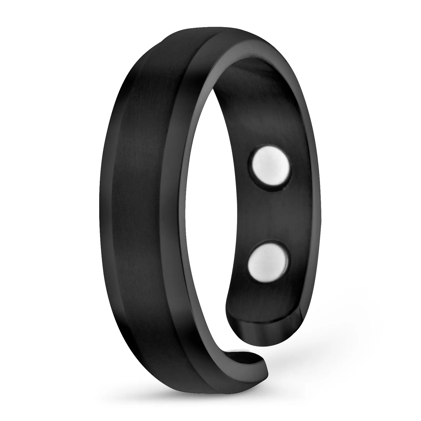 Elegant Titanium Magnetic Therapy Ring - Black, Size 13