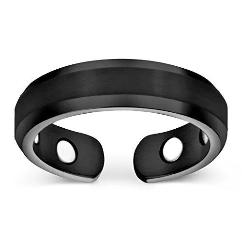 Elegant Titanium Magnetic Therapy Ring - Black, Size 13