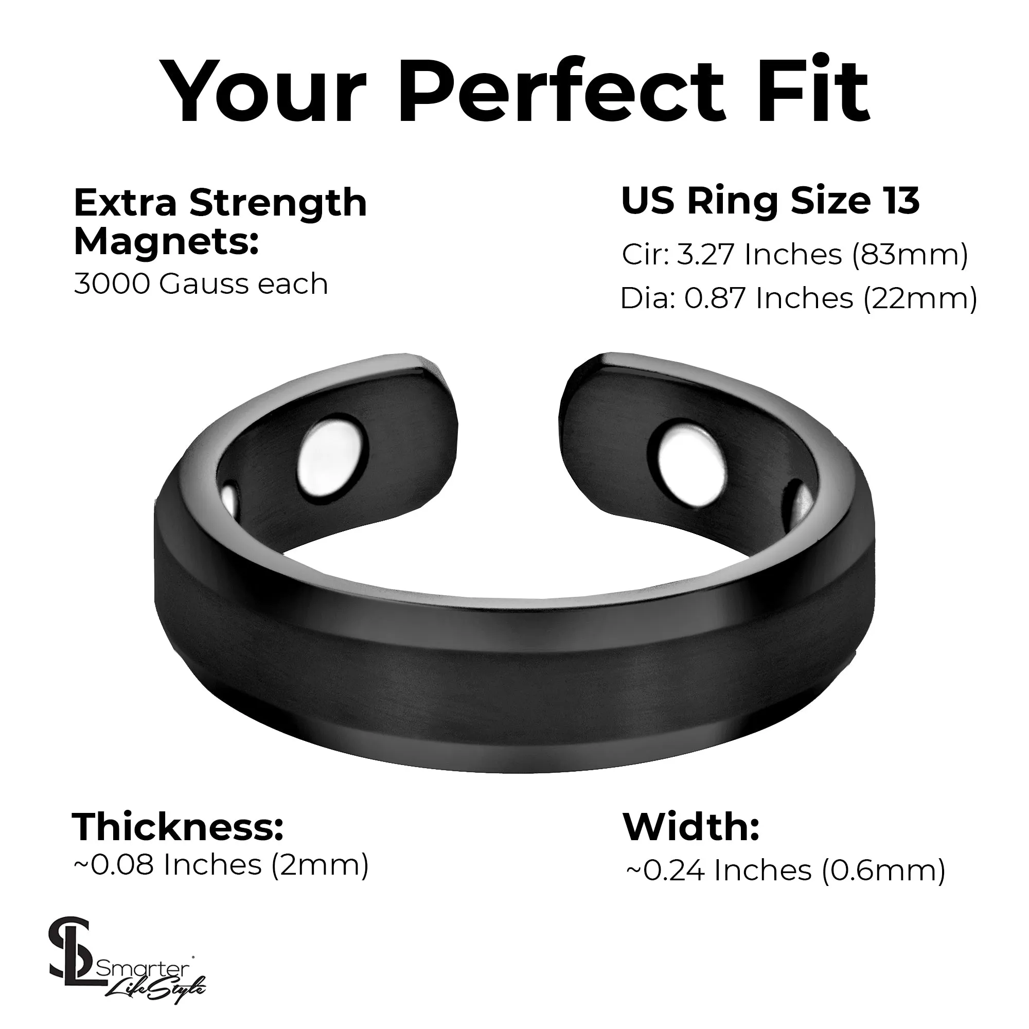 Elegant Titanium Magnetic Therapy Ring - Black, Size 13