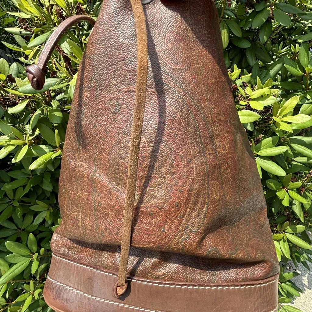 Etro Coated Canvas Drawstring Bucket Bag