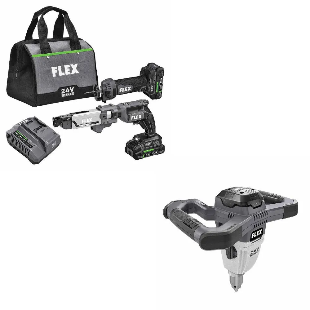 Flex FXM203-2A 24V Brushless 2-Tool Combo Kit W/ FREE FX6151-Z 24V Mixer, Bare