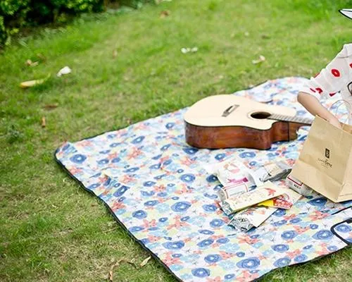 Foldable Outdoor Picnic Blanket - Orange Flower