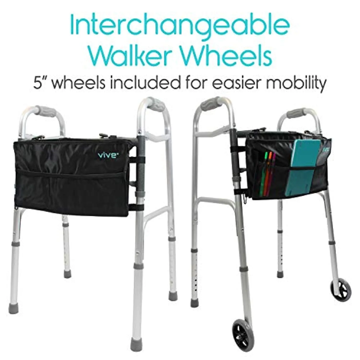 Folding Walker (Plus Bag and 2 Wheels) - Front Wheeled Support, Narrow 23 Inch Wide