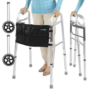 Folding Walker (Plus Bag and 2 Wheels) - Front Wheeled Support, Narrow 23 Inch Wide