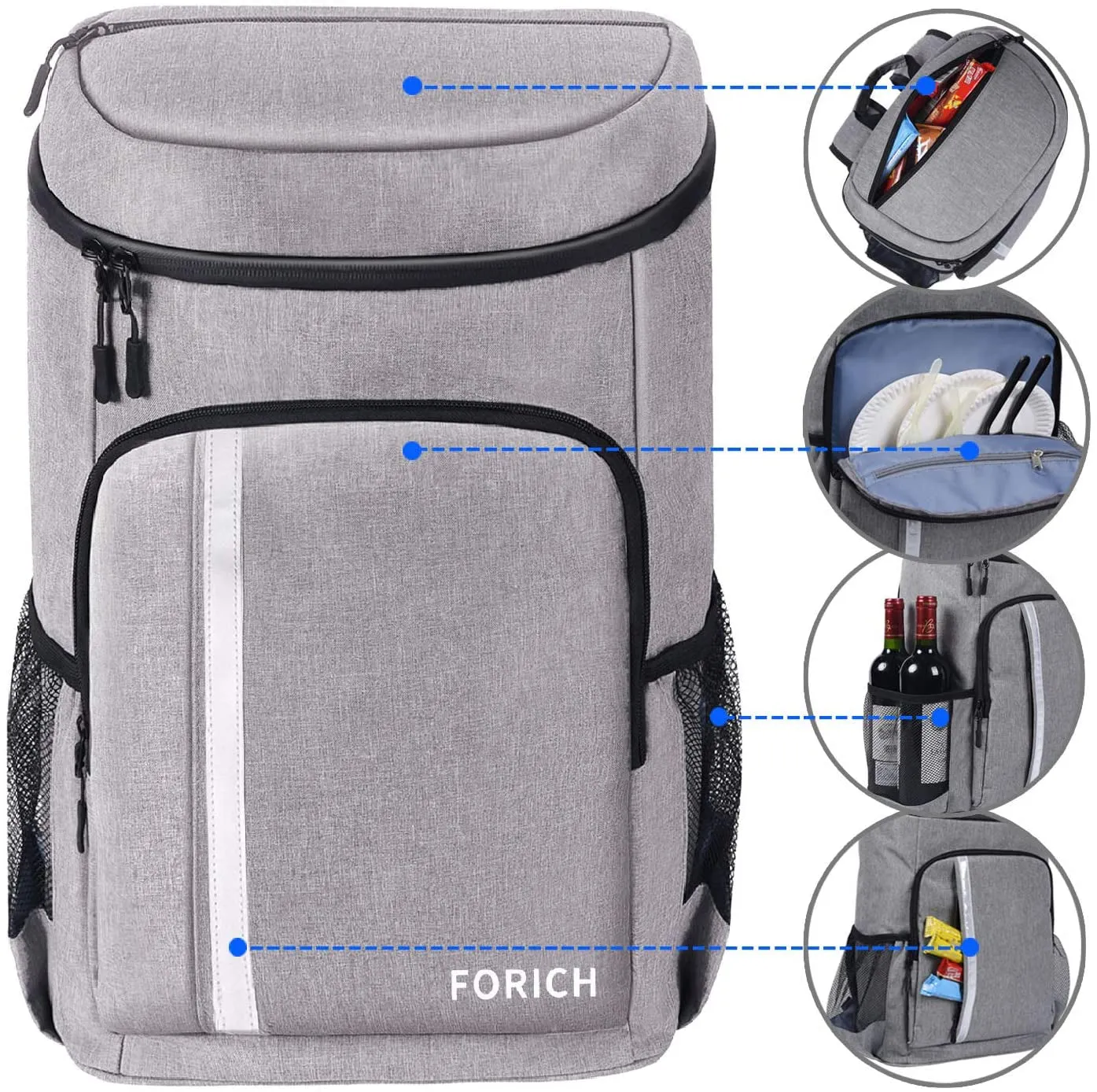 FORICH Insulated Waterproof Backpack Cooler Bag - Perfect for Work, Picnics, and More! Holds 30 Cans