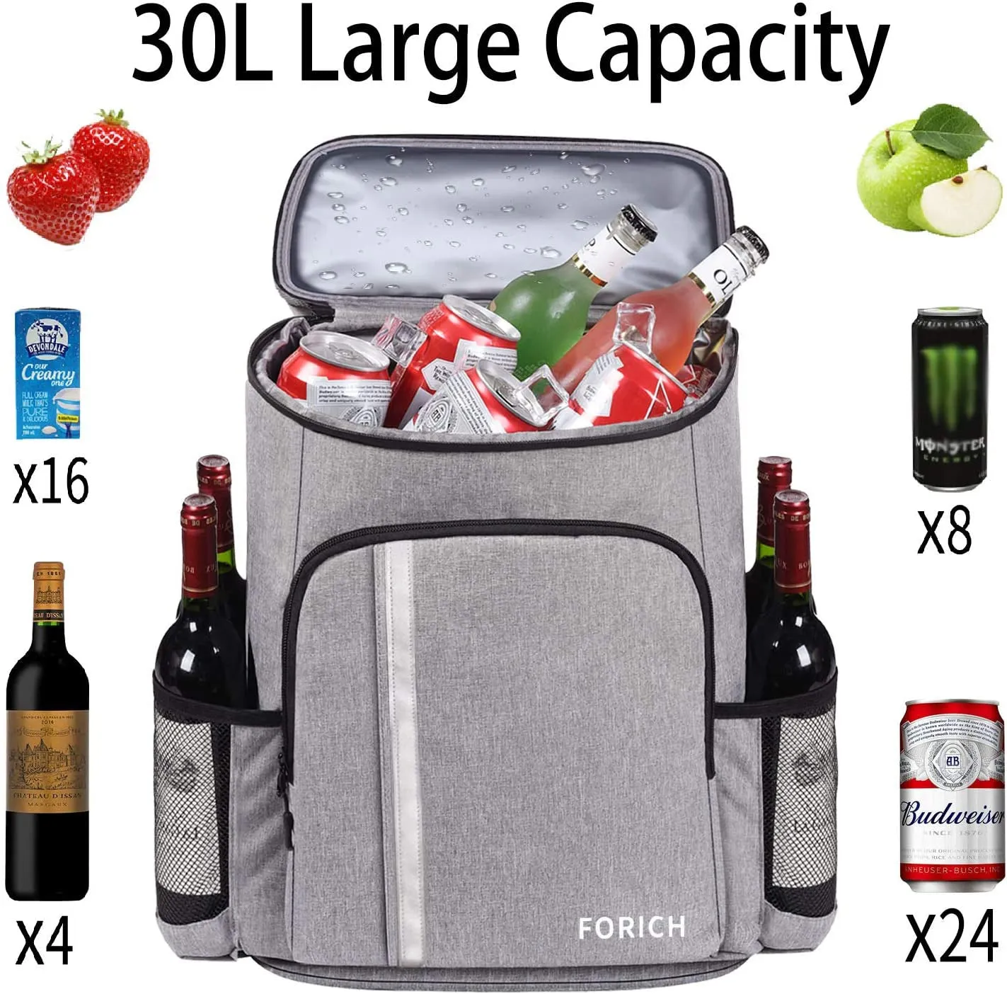 FORICH Insulated Waterproof Backpack Cooler Bag - Perfect for Work, Picnics, and More! Holds 30 Cans