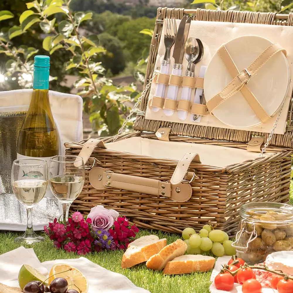 Fully Fitted Picnic Basket Hamper in White Two Person 55C by Willow