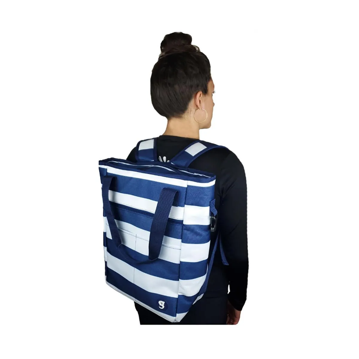 Geckobrands Convertible Tote & Backpack - Blue/White Stripe