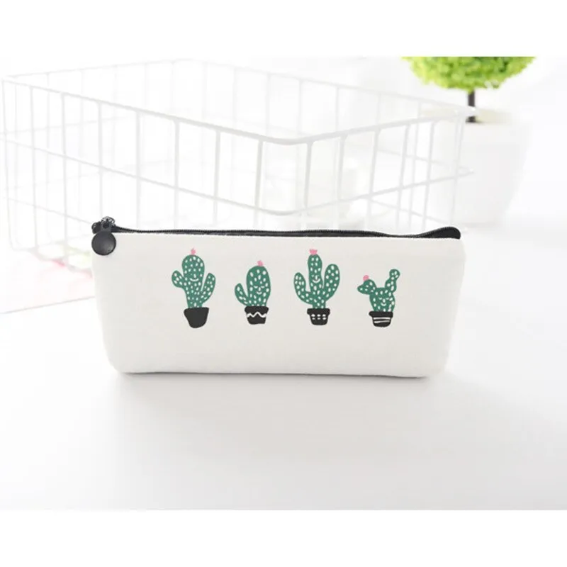 Green Cactus Pencil Case Large Capacity Canvas Pencil Bag