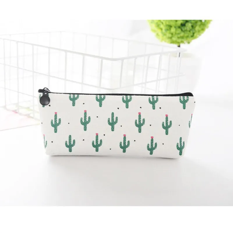 Green Cactus Pencil Case Large Capacity Canvas Pencil Bag