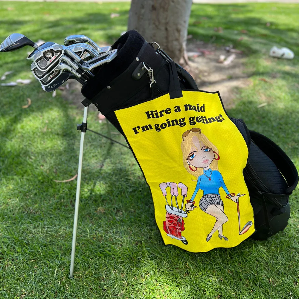 Hire A Maid I'm Going Golfing Waffle Golf Towel