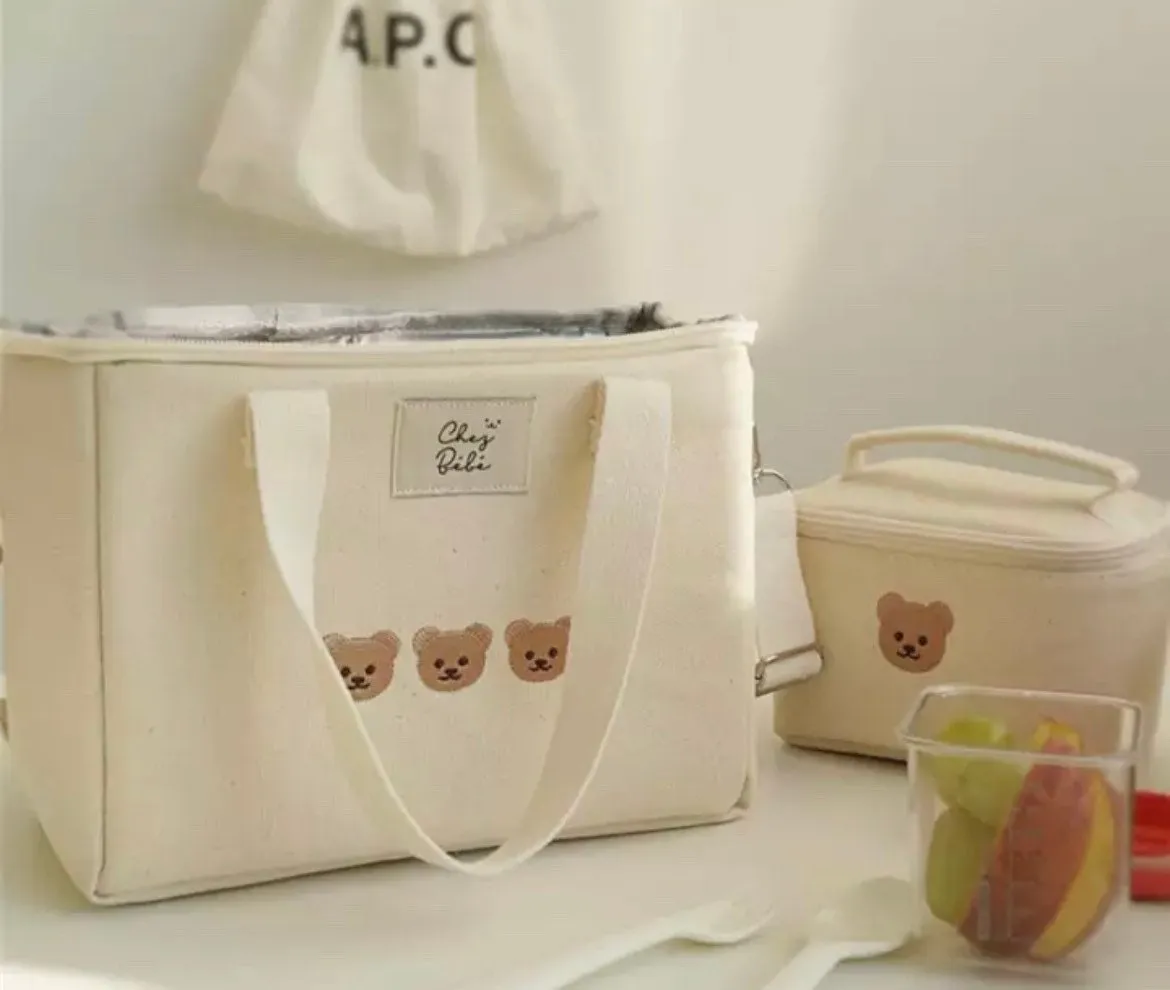 Insulated Carry Bag for Baby Food and Milk with Bear Embroidery