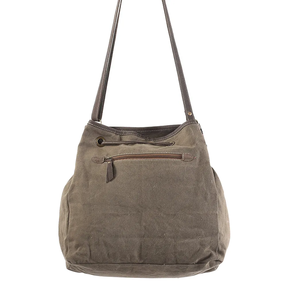 KB269 - KB269-BUCKET BAG Leather and Upcycled Canvas Ladies Bag 13 x 13 - KB269