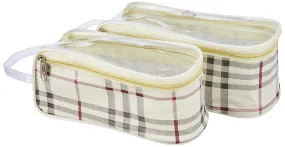 Kuber Industries Check Design Heavy Duty Clear Travel Toiletry Makeup Bags Transparent Shaving Bag Water Resistant Cosmetic Bag Organizer Pouch with Zipper and Handle-Set of 2 (Cream)