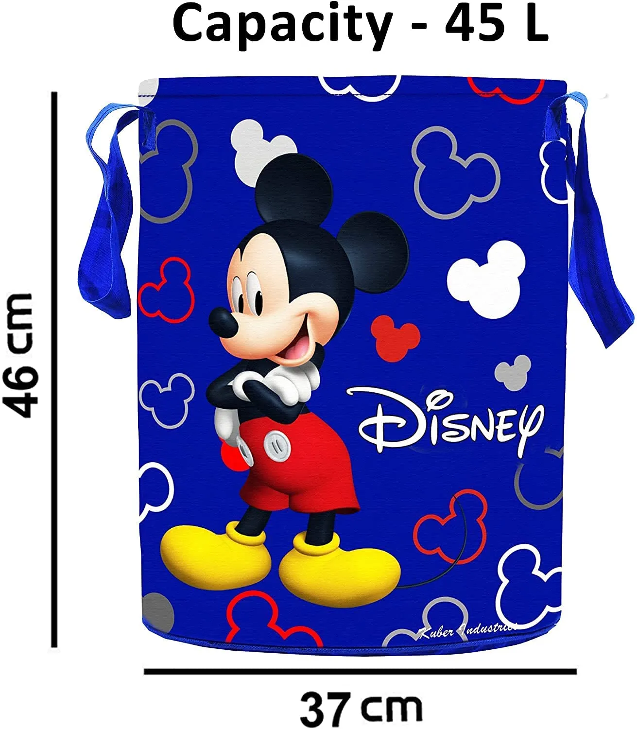 Kuber Industries Disney Print Round Laundry Bag/Bin|Water Proof Canvas Material & 3D Disney Print|Toy Storage & Cloth organizer with Handles|Size 37 x 37 x 46 Cm,Capicity 45 L (Blue)- CTKTC045421