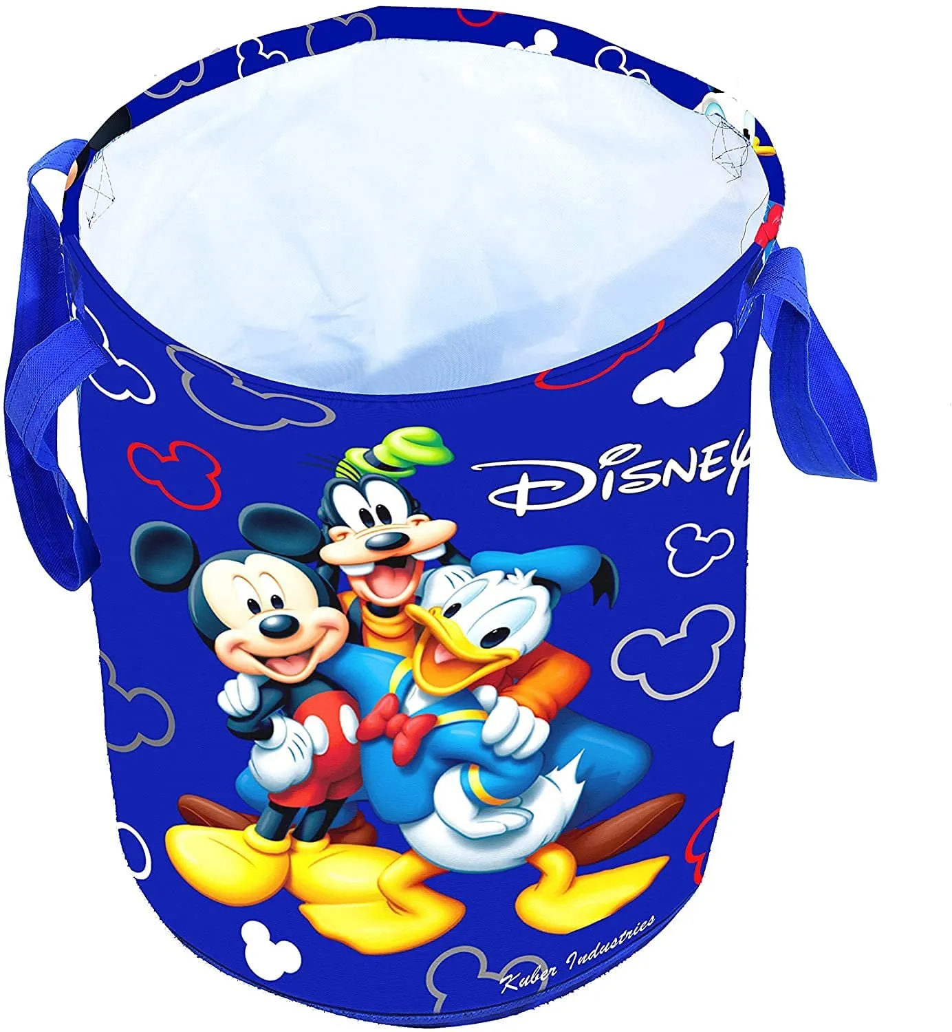 Kuber Industries Disney Print Round Laundry Bag/Bin|Water Proof Canvas Material & 3D Disney Print|Toy Storage & Cloth organizer with Handles|Size 37 x 37 x 46 Cm,Capicity 45 L (Blue)- CTKTC045421