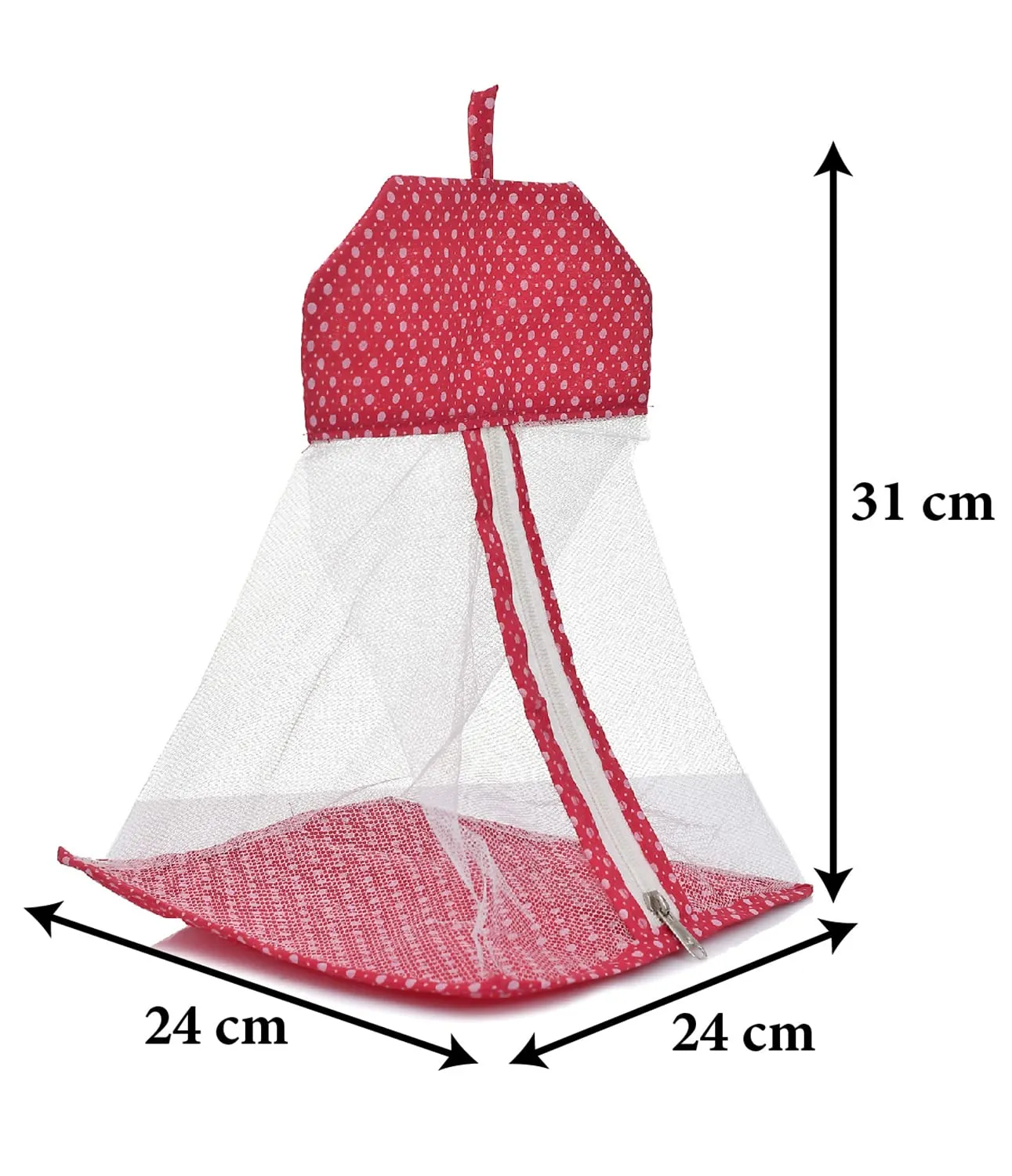 Kuber Industries Dot Printed Cotton Hanging Mesh Clothes Bag, Organizer For Store Socks, Underwear, Clothespins,Gadget,Cosmetic,Garlic,Onion With Zipper & Hanging Loop (Pink), (49KM0428)