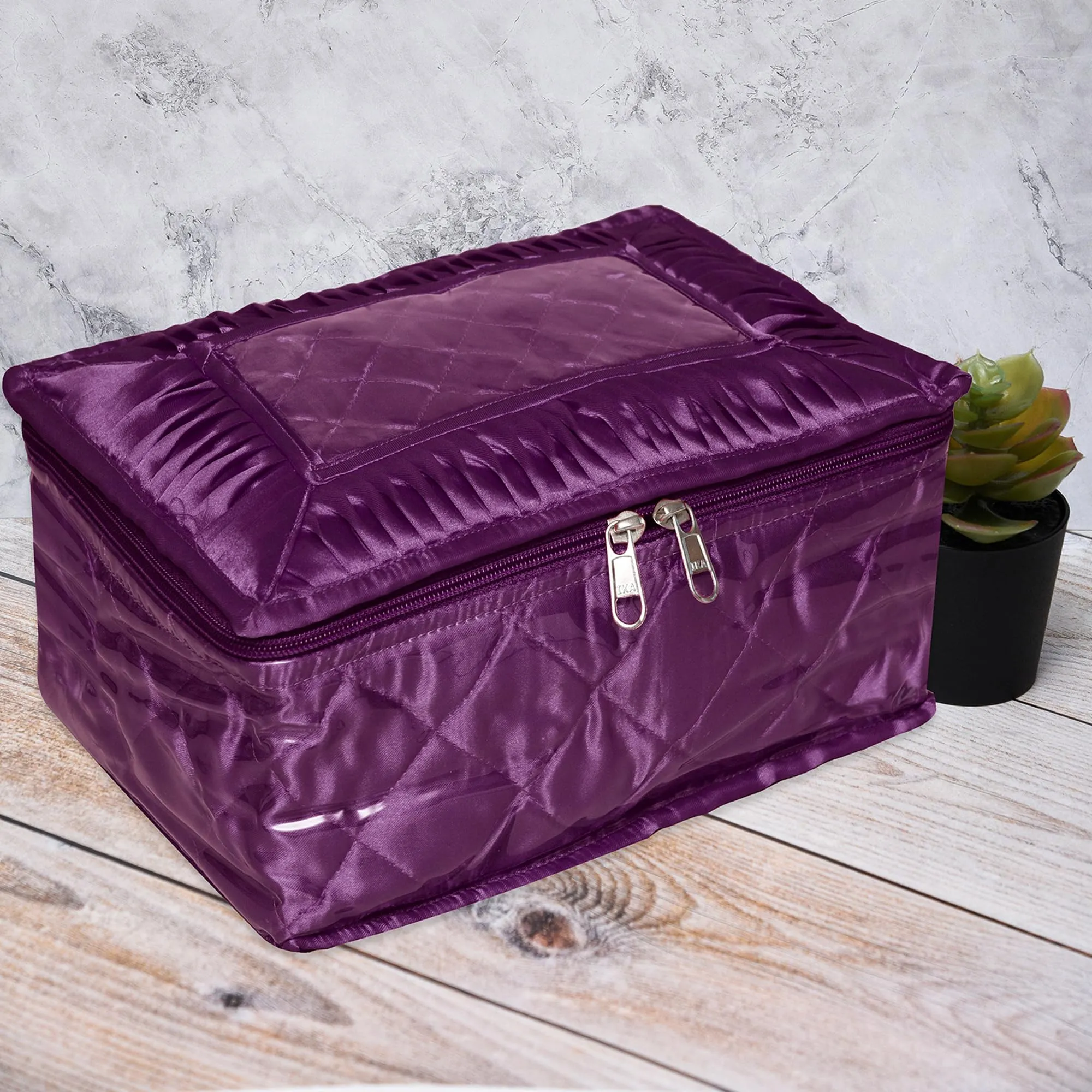 Kuber Industries Makeup Storage Bag | Vanity Organizer | Locker Makeup Kit | Cosmetic Organizer for Travel | Makeup Kit for Woman | 12 Detachable Pouch | Frill Jewellery Organizer | Purple