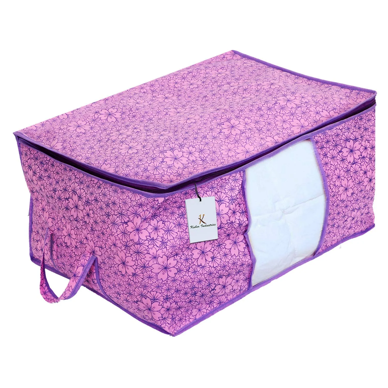 Kuber Industries Metallic Printed Non Woven 6 Pieces Saree Cover and 3 Pieces Underbed Storage Bag, Cloth Organizer for Storage, Blanket Cover Combo Set (Pink & Purple) -CTKTC38579