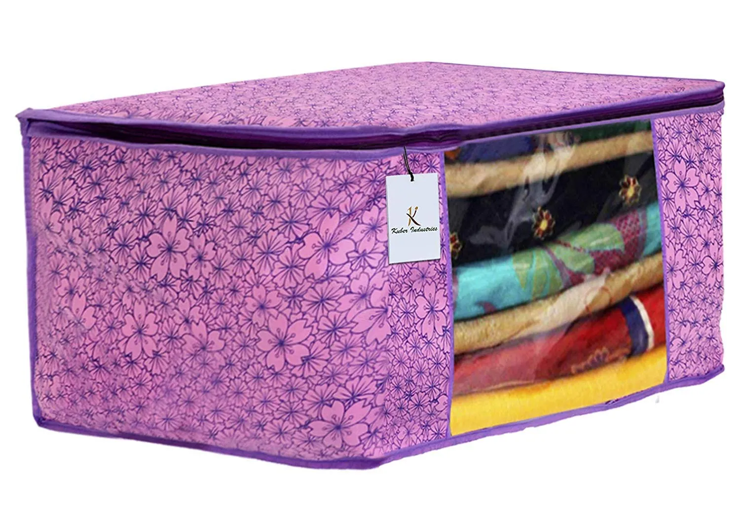 Kuber Industries Metallic Printed Non Woven 6 Pieces Saree Cover and 3 Pieces Underbed Storage Bag, Cloth Organizer for Storage, Blanket Cover Combo Set (Pink & Purple) -CTKTC38579