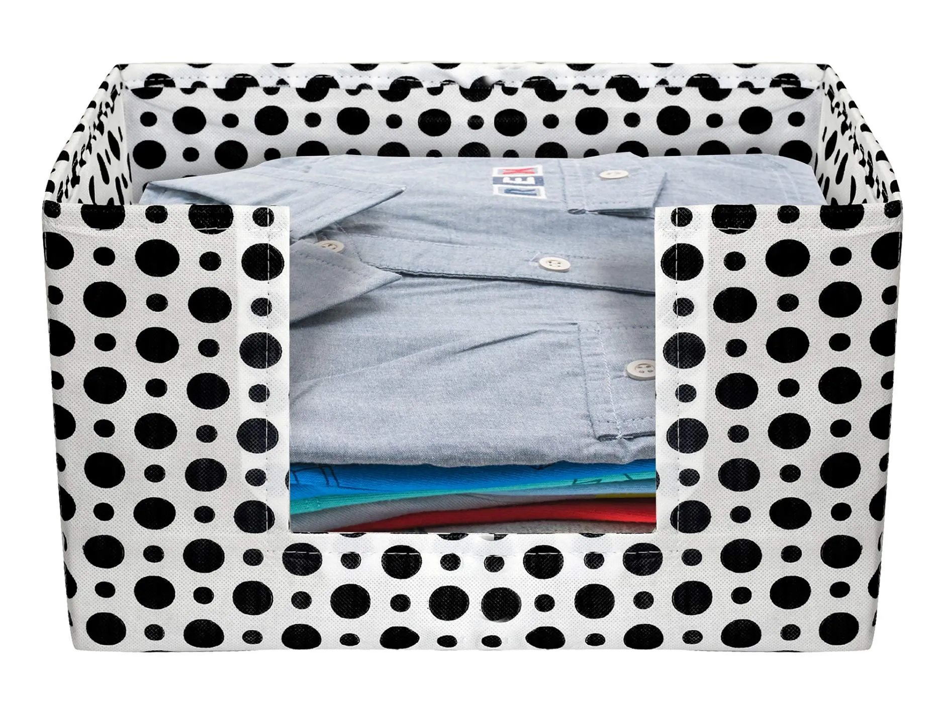 Kuber Industries Polka Dots Print Non-Woven 6 Pieces Shirt Stacker Closet Organizer - Shirts and Clothing Organizer with Handle (Black & White) (KUBMART010452)