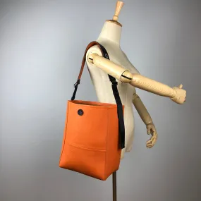 Large Womens Orange Leather Shoulder Barrel Tote Bag Bucket Tote Handbag Purse Work Bag for Ladies