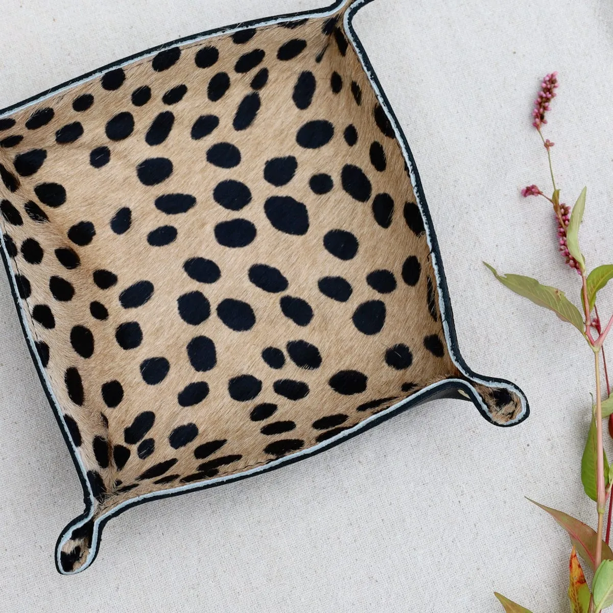 Leather Valet Tray in Black & Cheetah