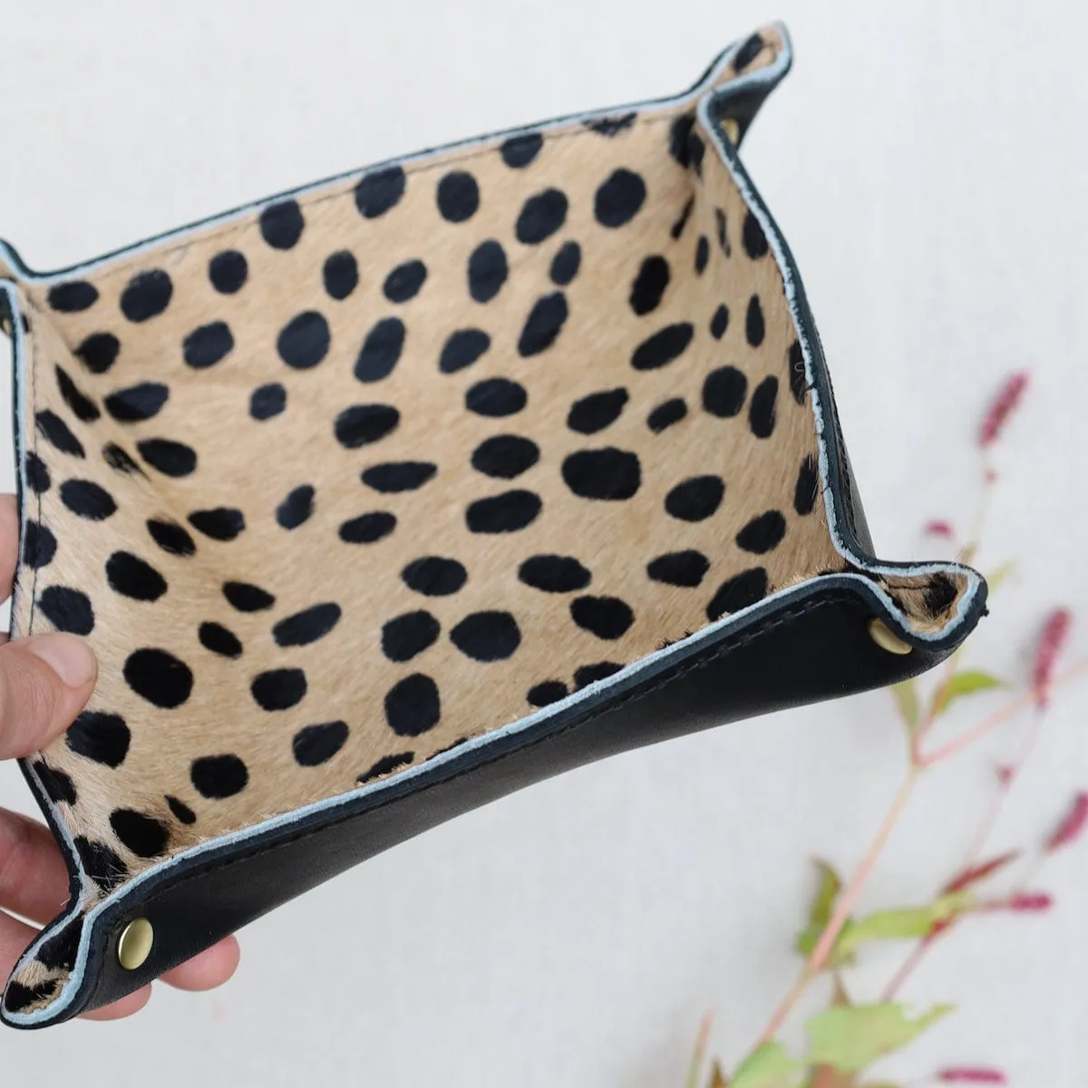 Leather Valet Tray in Black & Cheetah