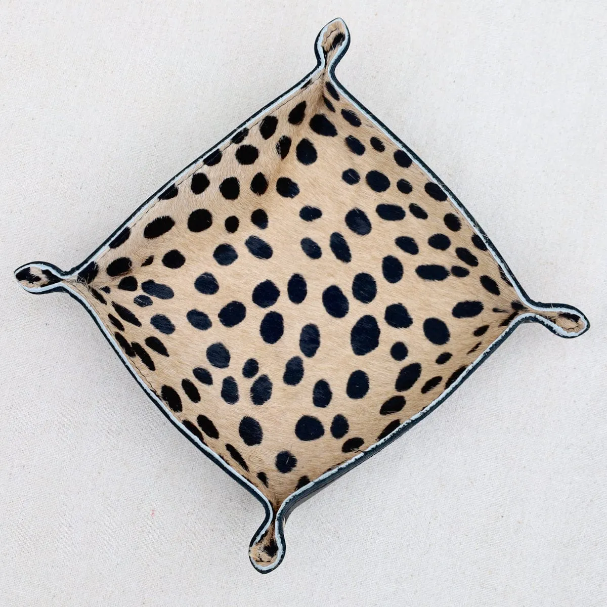 Leather Valet Tray in Black & Cheetah