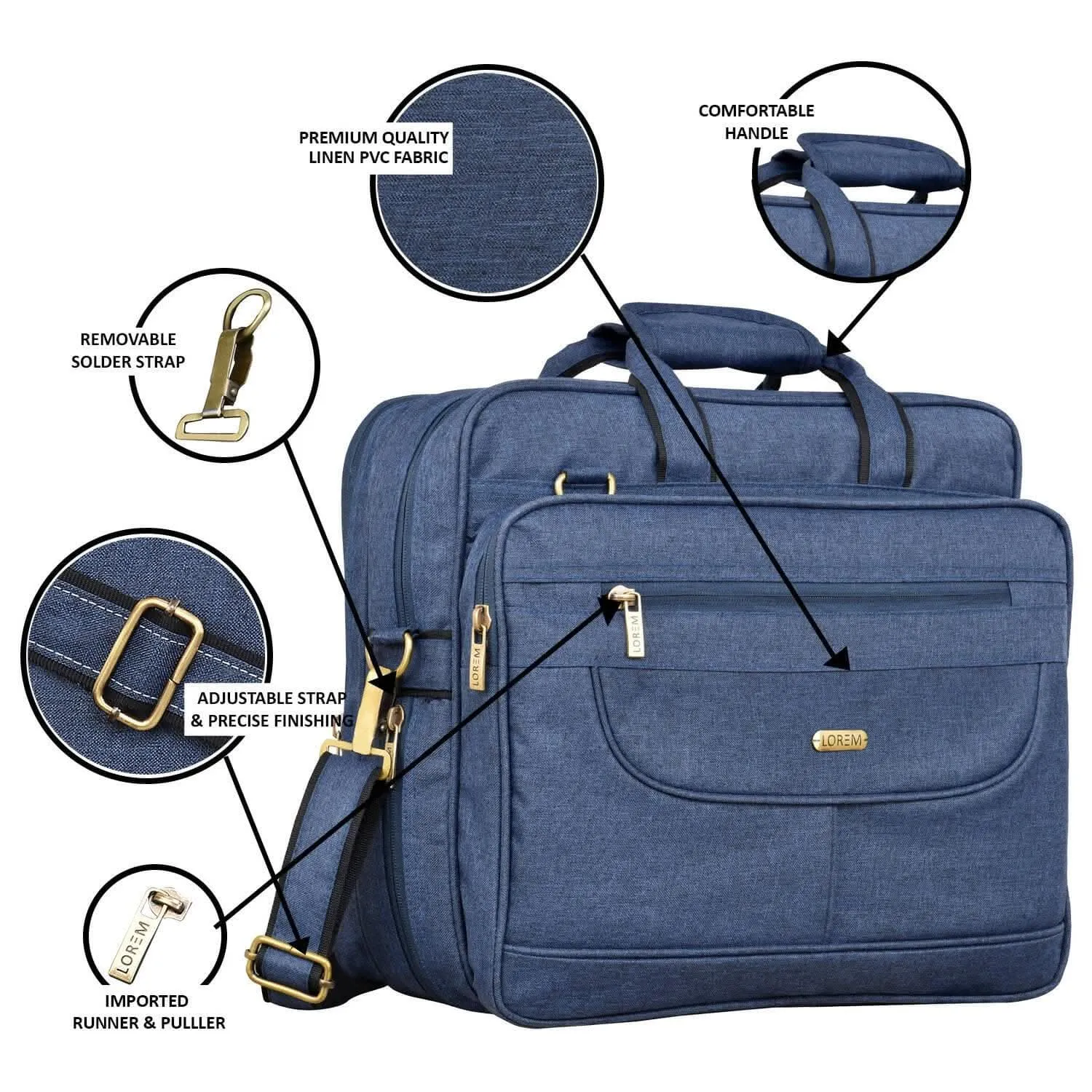 LOREM Blue Linen 28L Laptop Messenger Bag for Men (BG24)