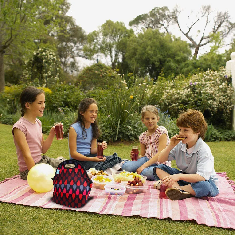 Lunch Tote, OFEILY Lunch boxes Lunch bags with Fine Neoprene Material Waterproof Picnic Lunch Bag Mom Bag (White Dots)