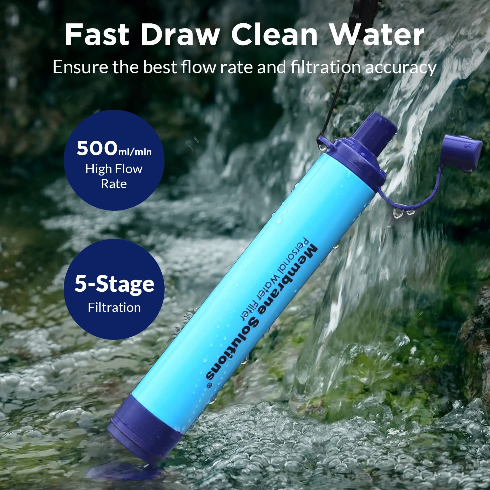 Membrane Solutions Gravity Water Filter Pro 6L with Blue Personal Water Filter Straw