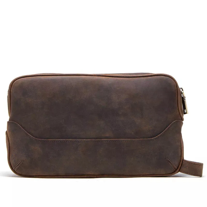 Men's Crazy Horse Leather Double Zip Toiletry Bag