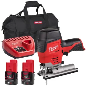 Milwaukee M12JS-0 12V Cordless Compact Jigsaw with 2 x 2.0Ah Batteries & Charger in Bag