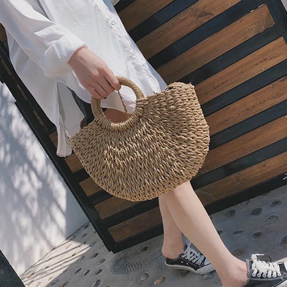 Natural Handwoven Straw Beach Bag