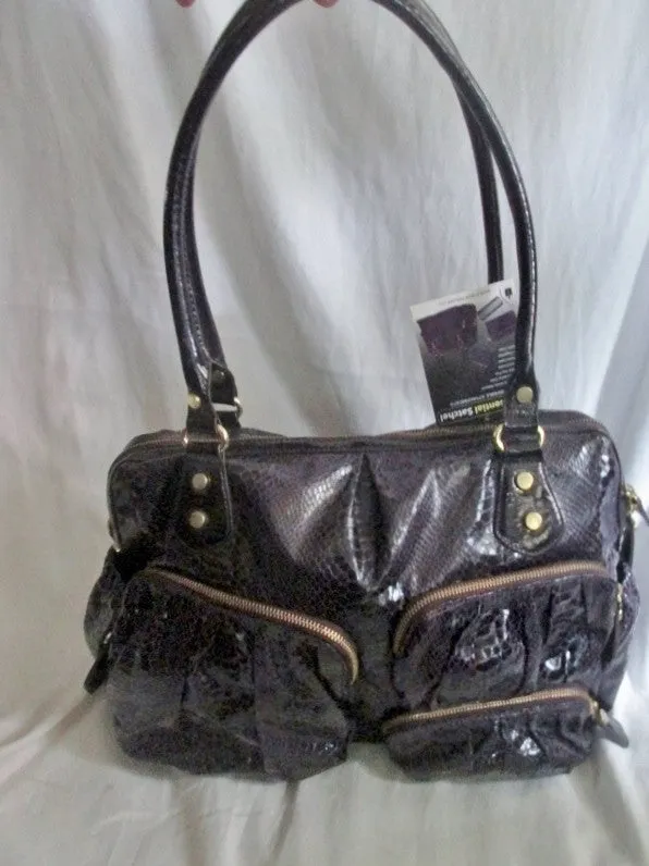 NEW ESSENTIAL Satchel TOTE Vegan Snakeskin Bag Carryall Travel PURPLE