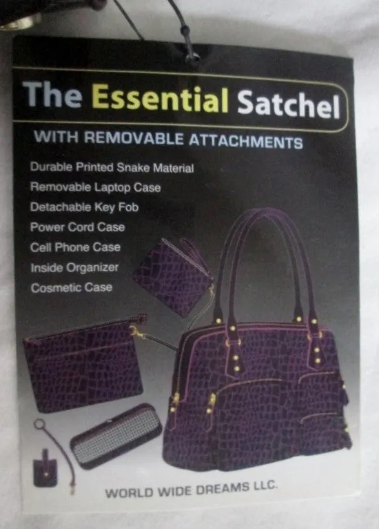 NEW ESSENTIAL Satchel TOTE Vegan Snakeskin Bag Carryall Travel PURPLE