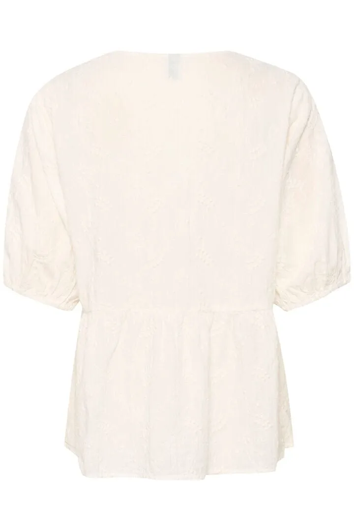 OFF WHITE ELBOW SLEEVE COTTON BLOUSE