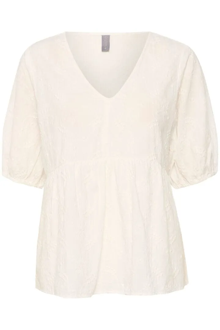 OFF WHITE ELBOW SLEEVE COTTON BLOUSE