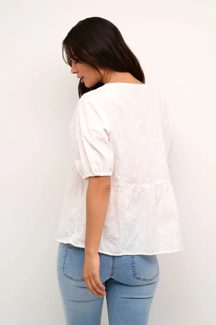 OFF WHITE ELBOW SLEEVE COTTON BLOUSE