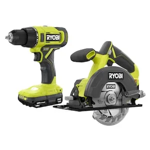 Open Box - RYOBI ONE  18V Cordless 2-Tool Combo Kit with Drill/Driver, Circular Saw, (2) 1.5 Ah Batteries, and Charger