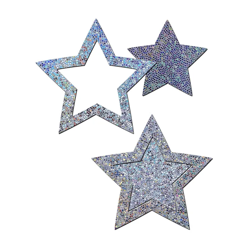 Pastease Peek-a-Boob: Silver Glitter Star Frame & Center Nipple Pasties