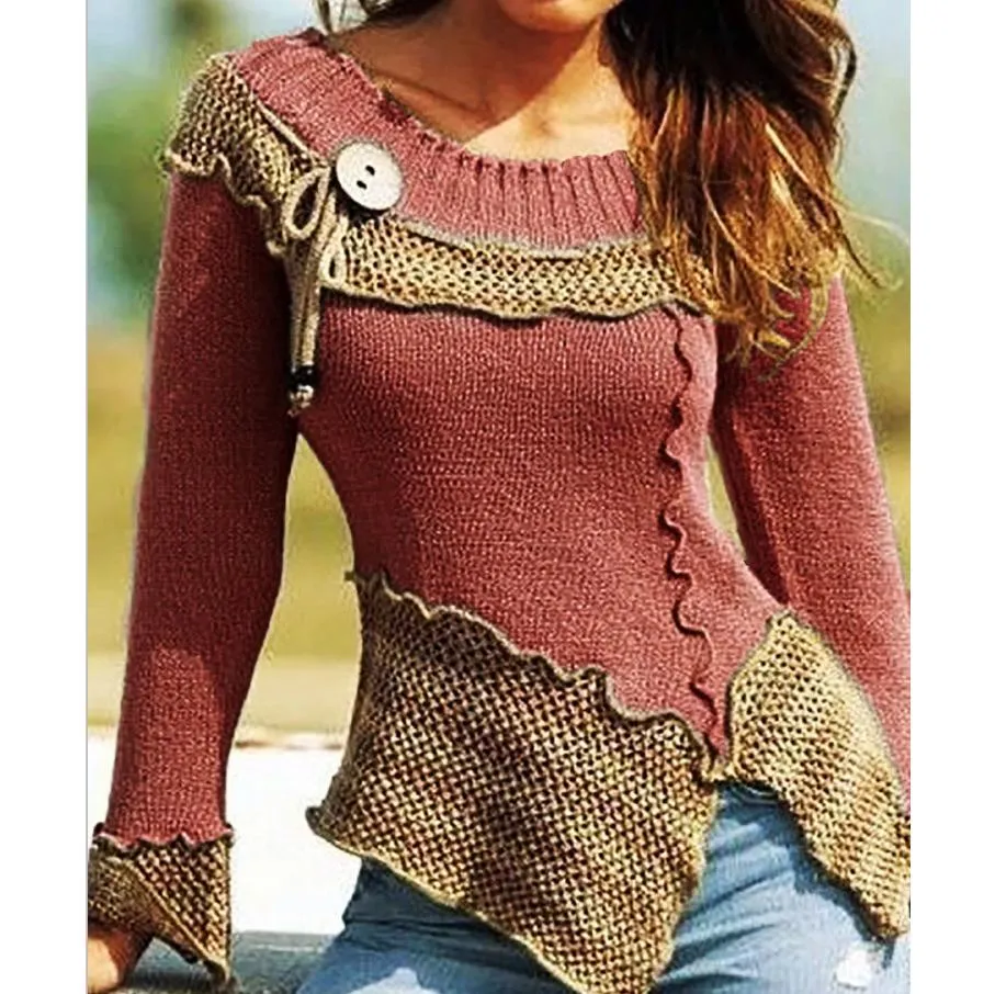 Patchwork Color Women Knitted Sweater Jumper