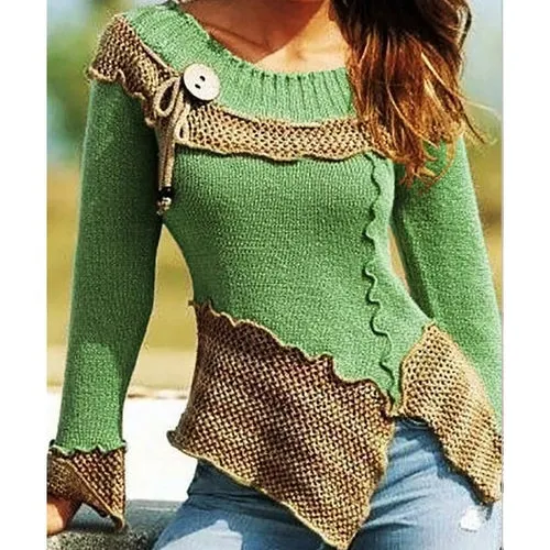 Patchwork Color Women Knitted Sweater Jumper