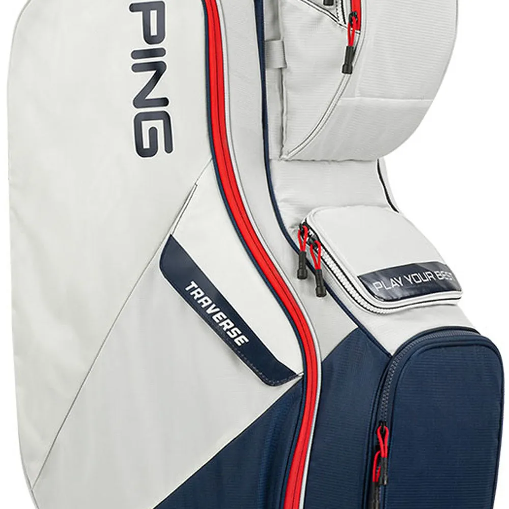 Ping Traverse Cart Bag - Platinum/Navy/Red