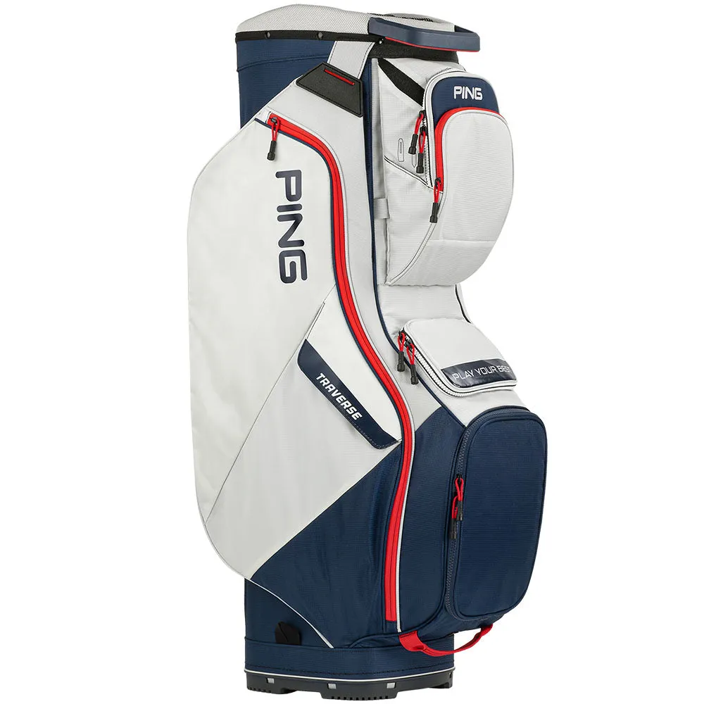 Ping Traverse Cart Bag - Platinum/Navy/Red