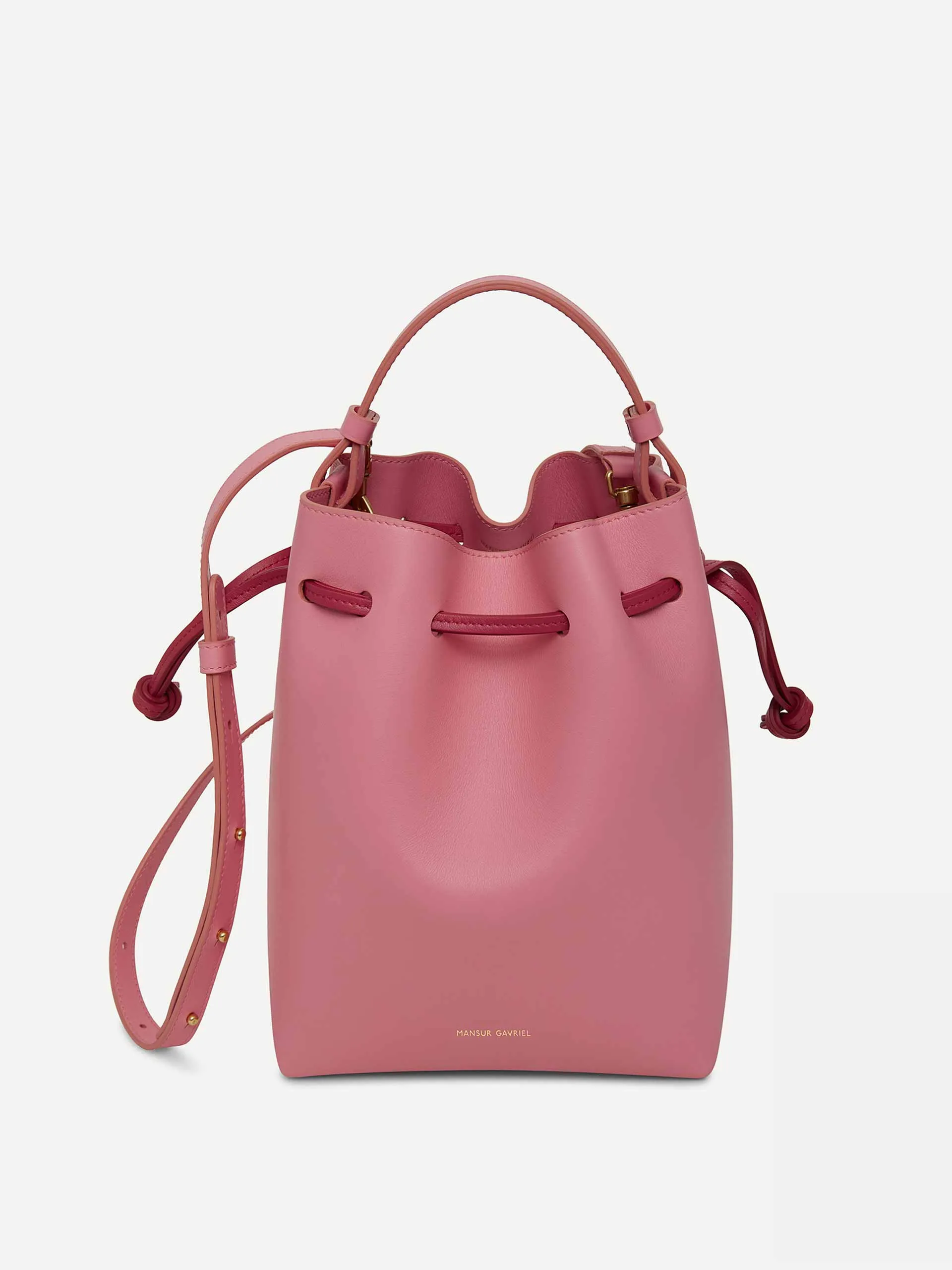 Pink leather mini bucket bag