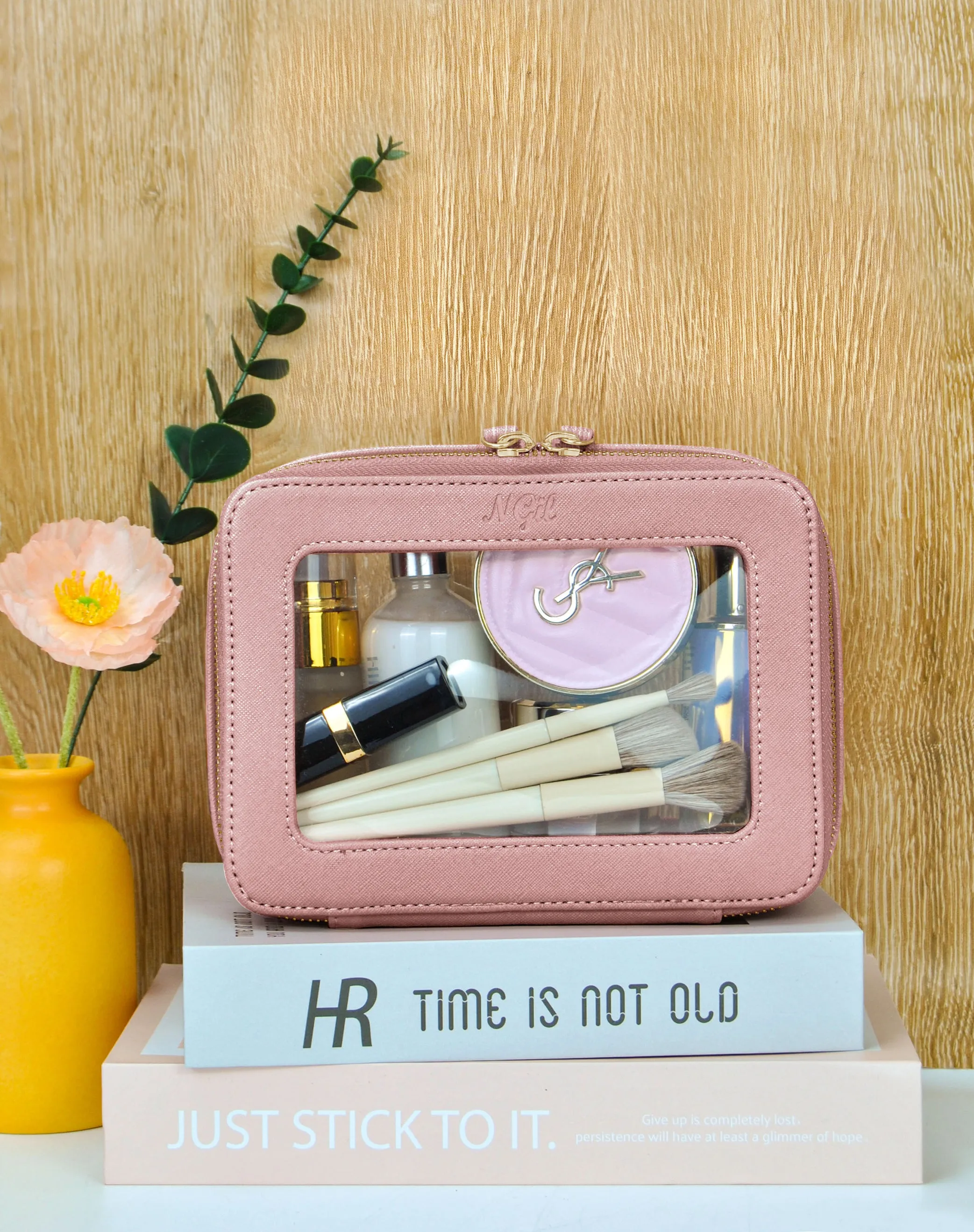 Pink NGIL Clear Faux Leather Toiletry Bag